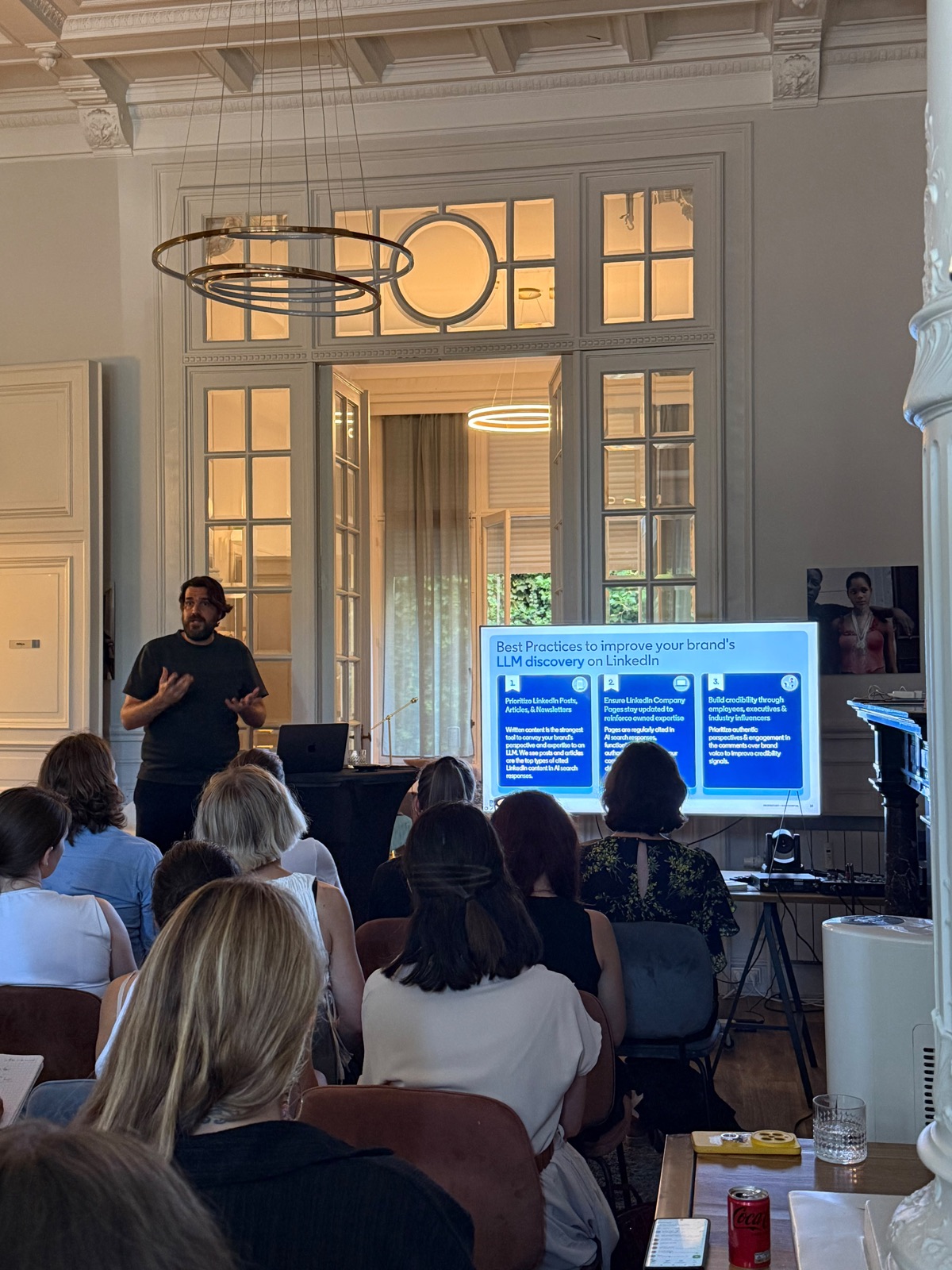 LinkedIn's team presenting on AI and LLM discoverability at the LinkedIn Workshop Brussels